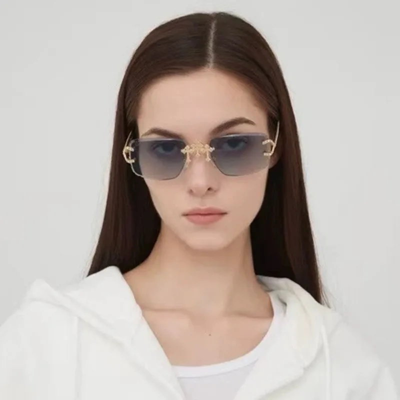 Vintage y2k Rimless Square Cutting Lens Sunglasses Women For  display picture 3