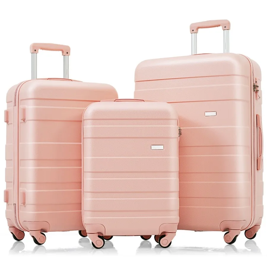 

Luggage Sets for Travel: ABS Hardshell 3pcs Clearance Suitcases in Pink Lightweight, Durable, with Spinner Wheels and TSA Lock