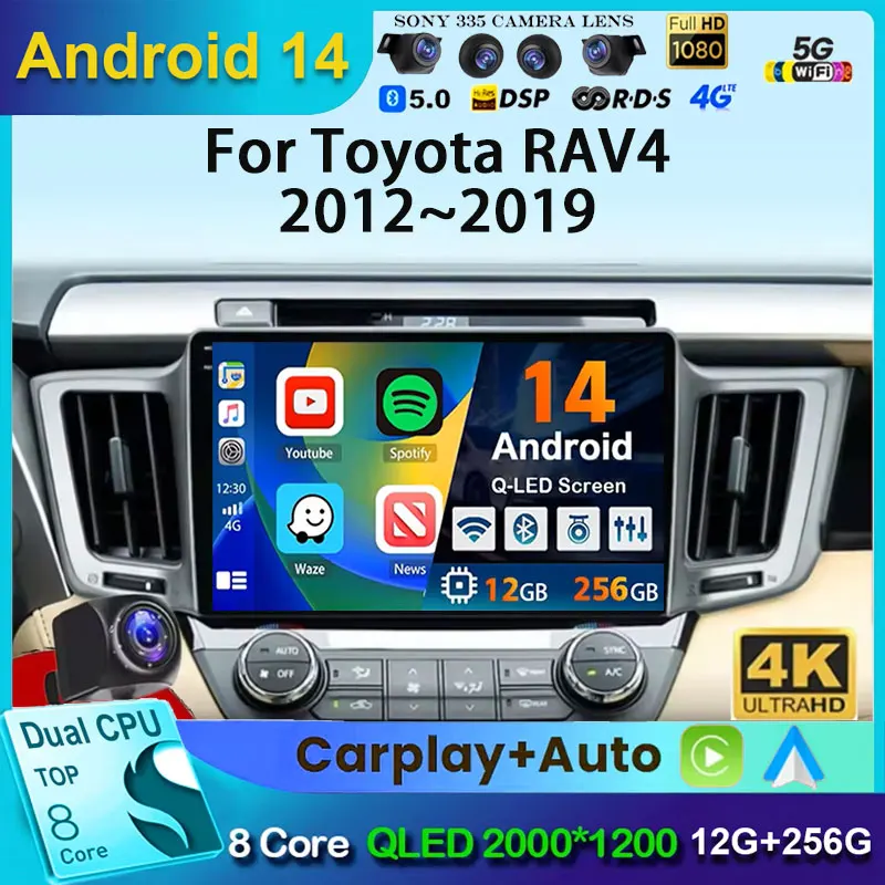 

Android 14 Carplay Car Radio For Toyota RAV4 RAV 4 XA40 2012-2019 Navigation GPS Multimedia Player WiFi+4G stereo BT 360 Camera