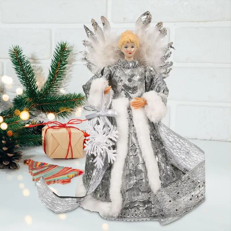 Christmas Tree Topper Angel Tree Toppers Decorations Ornament Angel Tree Topper With White Feather Wings For Christmas Tree