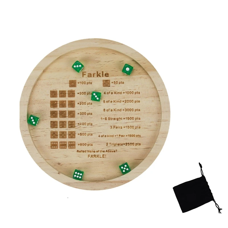 BEAU-Dice Game Tray Wooden Classic Dice Game With Tray Dice Dish Family Game Exciting Games For Adults Kids Includes Six Dice