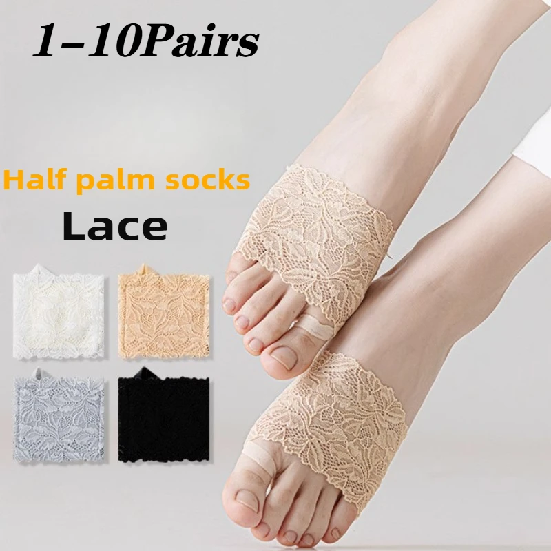 

1-10Pairs Women Half Sole Socks Non Slip Invisible Lingerie Socks for High Heels Shoes Summer Thin Breathable Lace Foot Cover