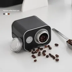 Tinplate Coffee Bean Canister,Portable One Way Valve Vent Seal Canister,Coffee Bean Storage Can,PU Leather,Square Jar