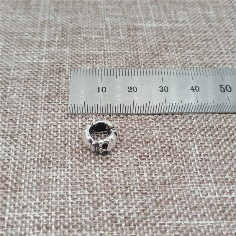 2pcs of 925 Sterling Silver Punk Skeleton Skull Beads 3-Sided Large Hole 6mm for Bracelet