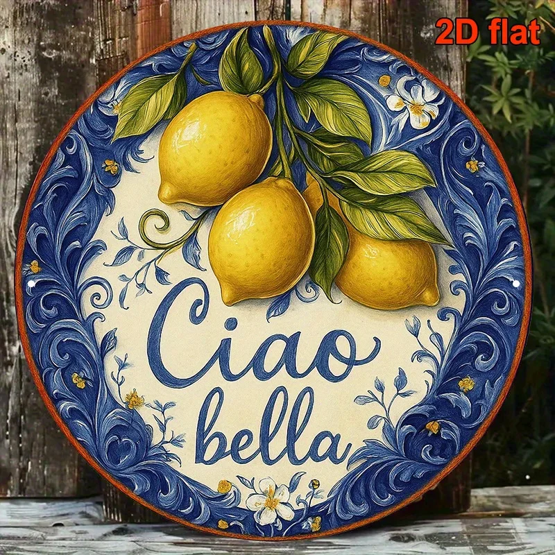 2D Flat, 1pc 2D Flat, 8x8 Inch Round Italian Aluminum Sign with 