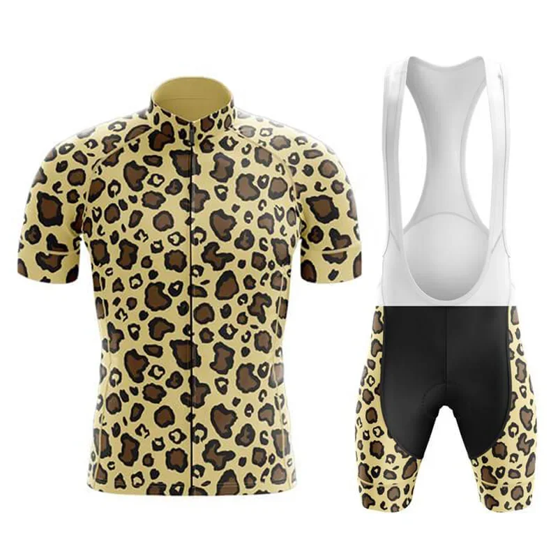 2023 Man Outdoor Sports Cycling Jersey Set Summer Leopard print Breathable Road Bicycle Suit Cycling Jersey Uniform  Bib Shorts