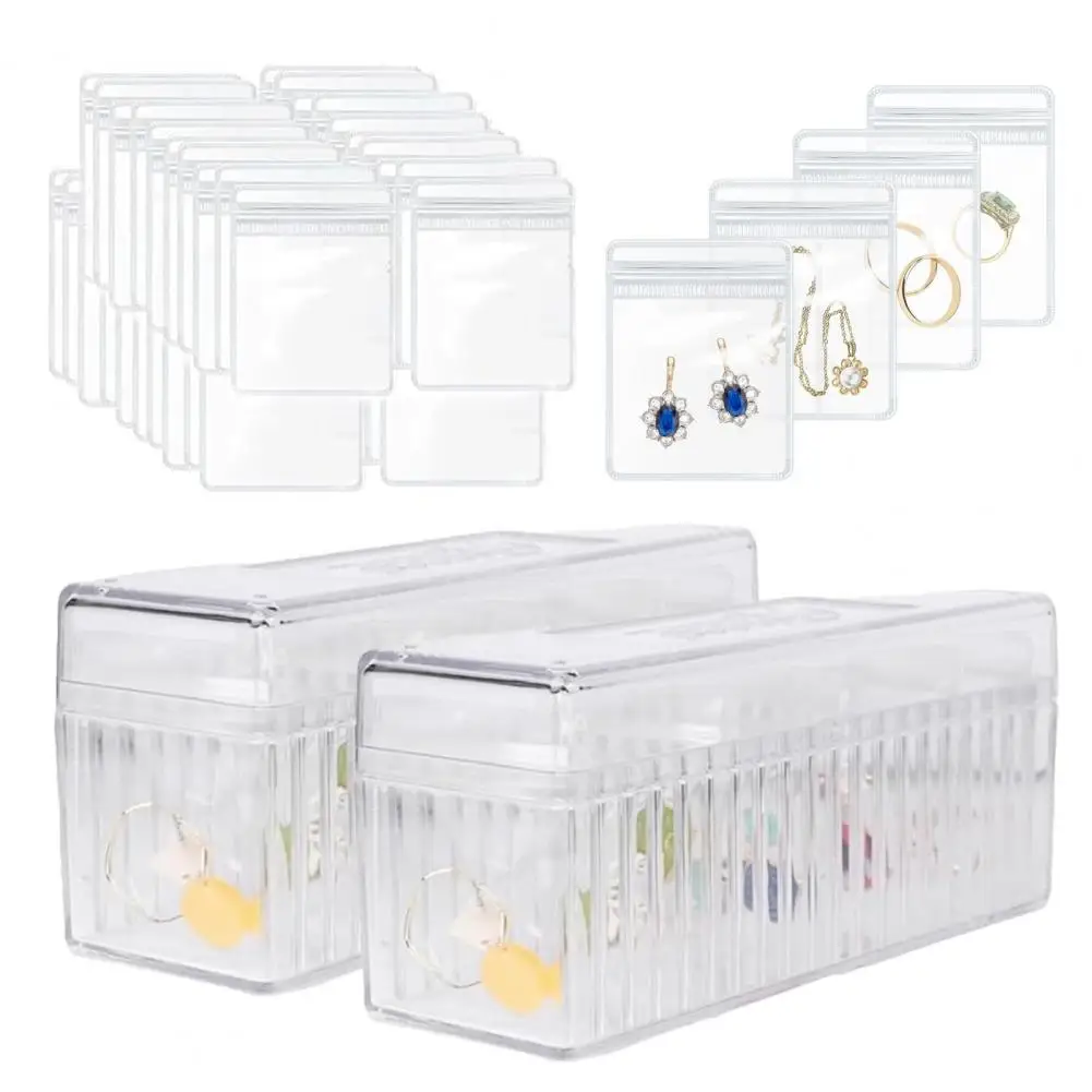 20 Pcs Transparent Jewelry Storage Bag Antioxidation Waterproof Earrings Rings Necklace Storage Pouches with Storage Box