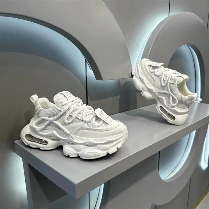 

Pu'er Men's Shoes 2025 New Autumn Thick Bottom Shock Absorption Dad Shoes Middle School Students Mesh Casual White Sports Shoes