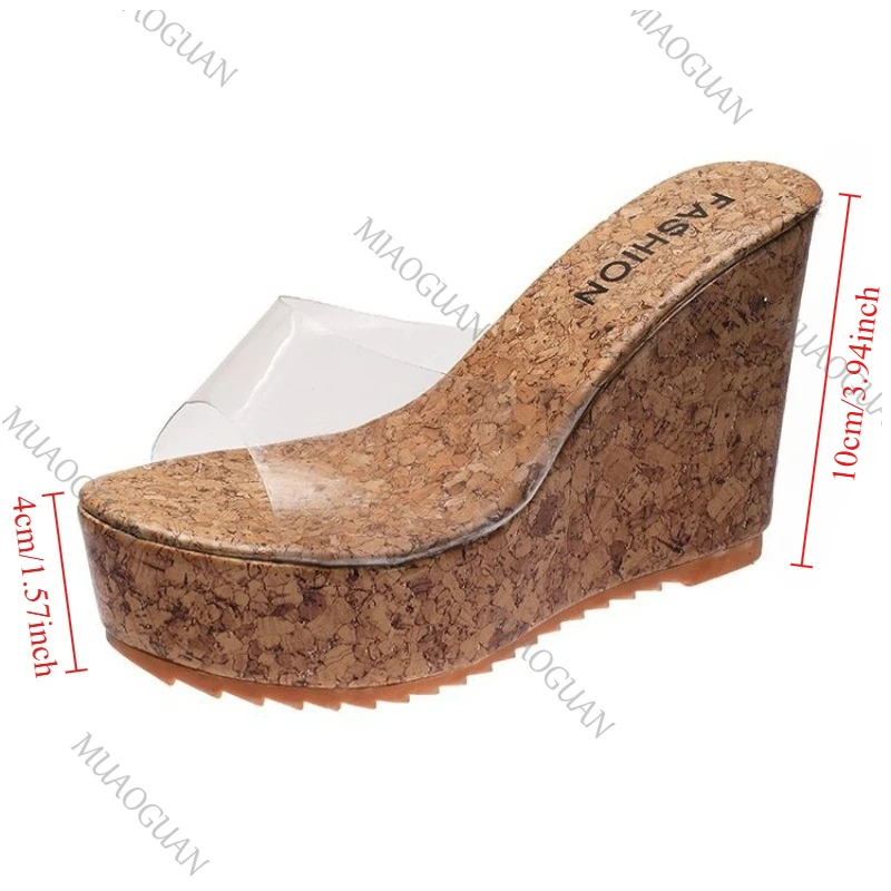 Modische PVC Transparente Keilabsatz-Plateausandalen Hochhackige Sommer Peeptoe Damen-Pantoletten mit Dicker Sohle für Strand und Urlaub