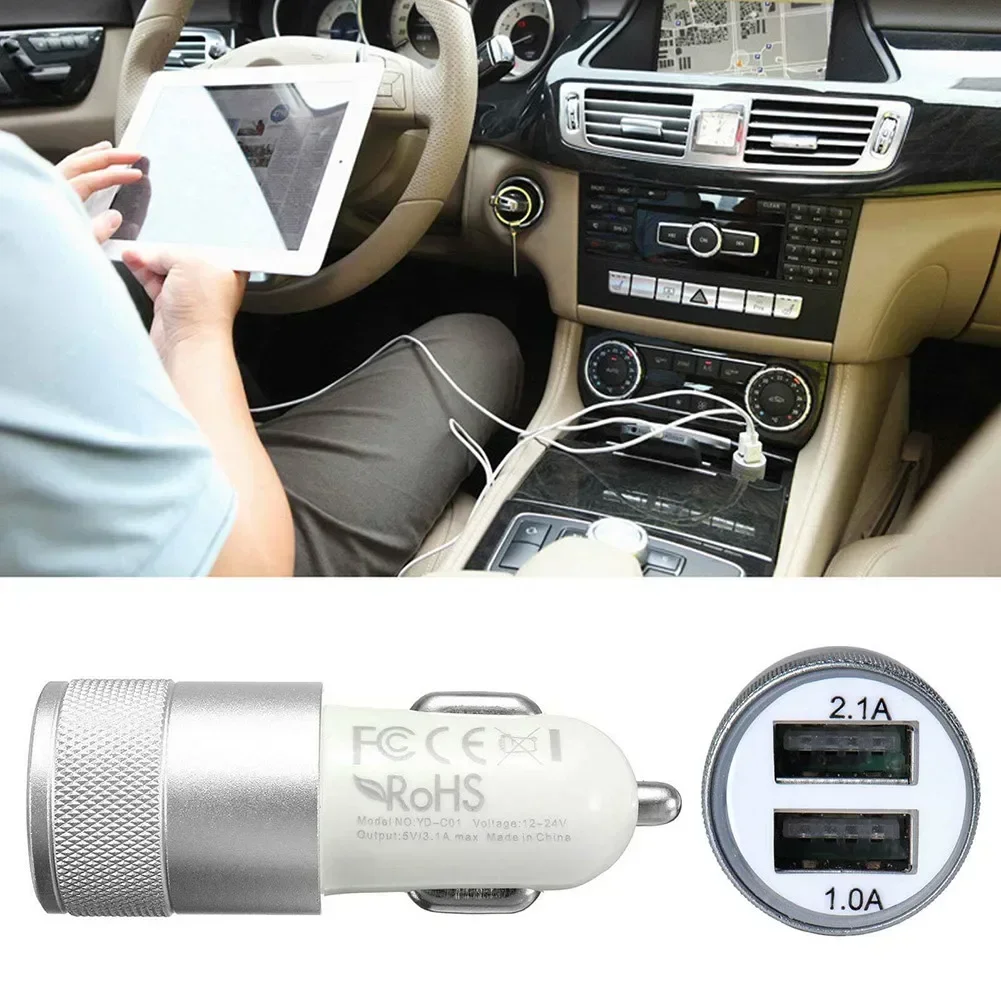 Car Charger 2 Port Dual USB Socket Lighter Adapter Fast Charger Universal Silver Twin USB Car Charger Accessories