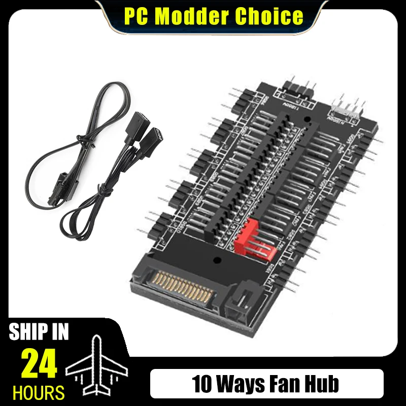 RGB Fan Hub ARGB PWM Collector 2 In 1 Distributor, 2X 10 Ways M/B 5V AURA SYNC, SATA Power Connector