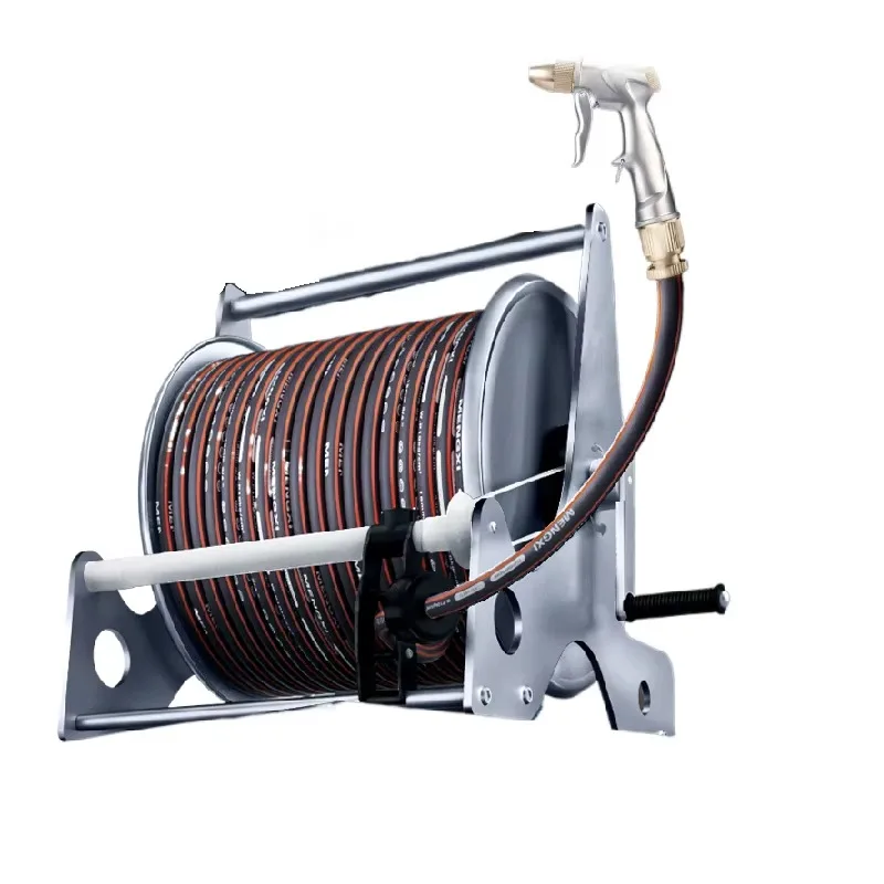 Garden Water Equipment & Tools Handheld Garden Stainless Steel Metal Pressure Washer 3/4 Hose Reel with Cart and Spray Gun