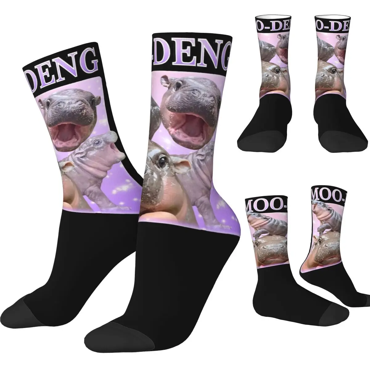 Original Moo-Deng The Famous Pygmy Hippo Socks Autumn Stockings Harajuku Couple Medium Soft Socks Outdoor Sports Anti Skid Socks