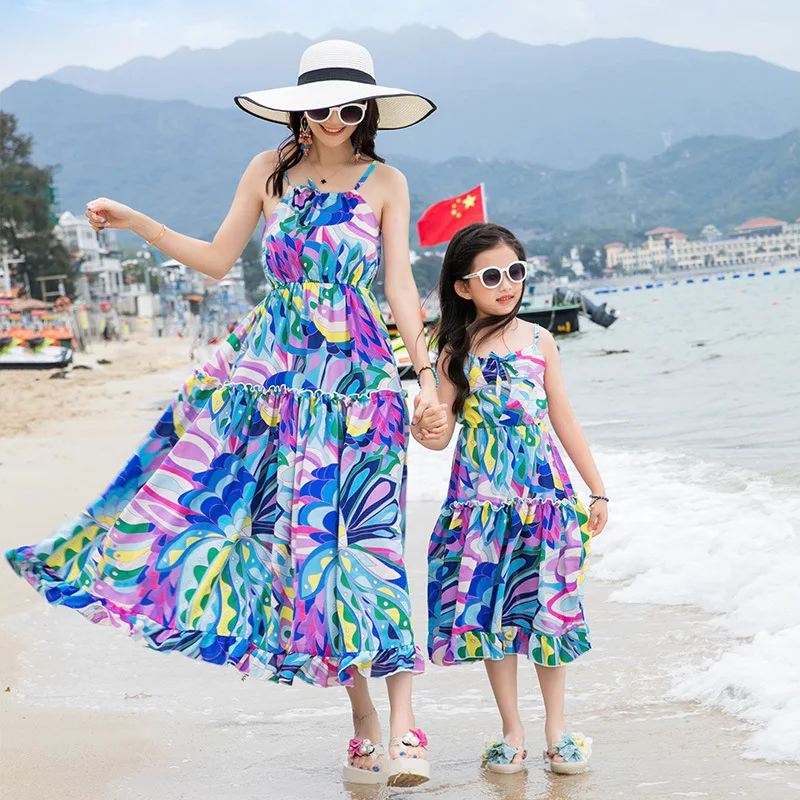 Beach Family Vacation Clothes Couple Look Parent-child Matching Clothing Mom Daughter Resort Dress Dad Son Two Piece Outfits Set