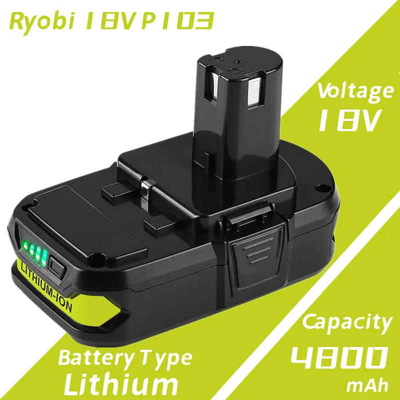 Upgraded 4800mAh Replacement Ryobi 18V Rechargeable Lithium Battery, Compatible with Ryobi 18 Volt ONE and Plus P107 P108 P102