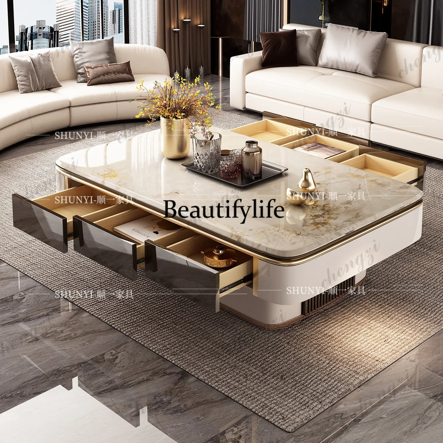 Light luxury microcrystalline stone coffee table large apartment living room home creative modern 1.5 extended tea table