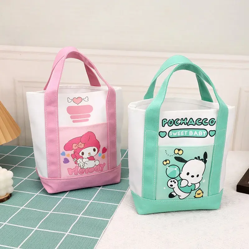  Kuromi Handbag Kawaii Cinnamoroll Cartoon Canvas Printed Crossbody Bag Casual Large Capacity Shopping Shoulder Bag