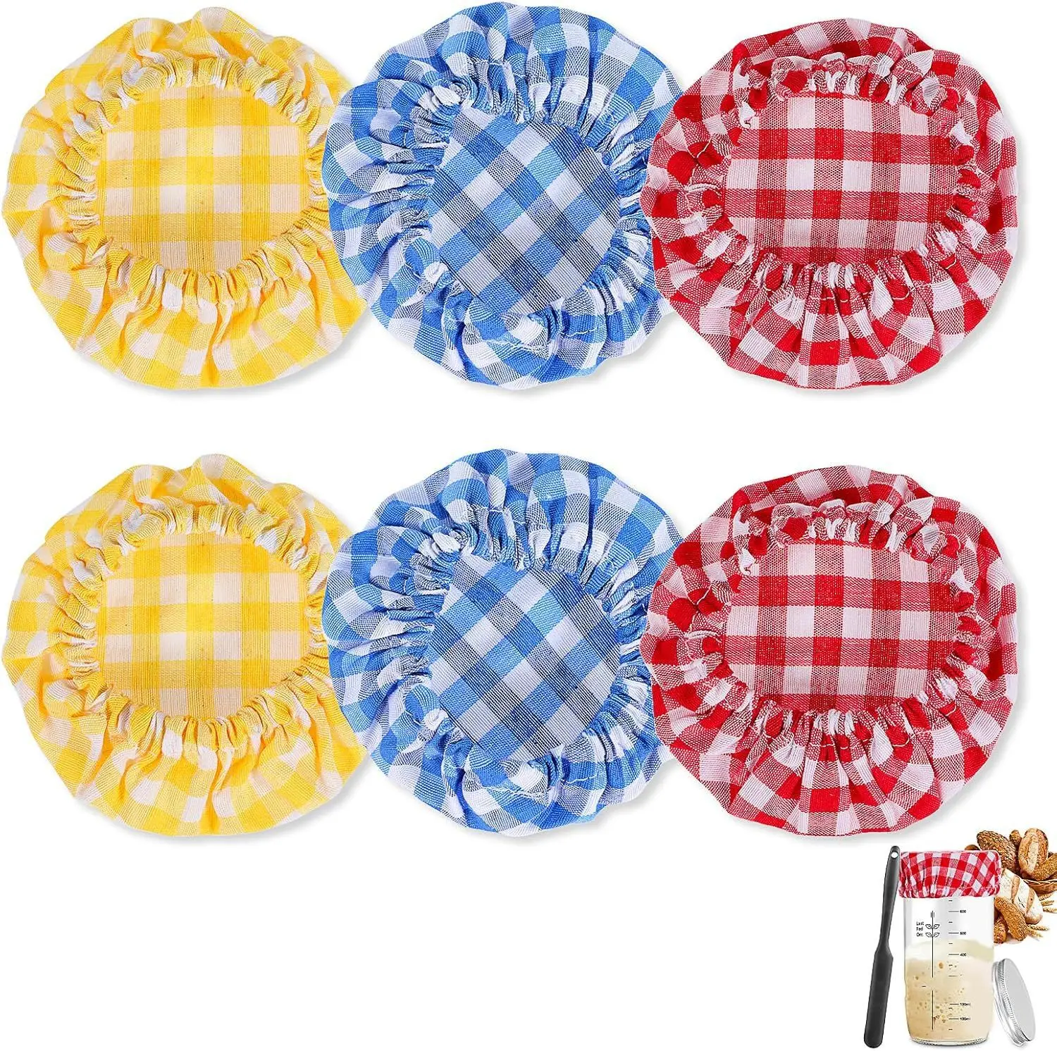 6PC Sourdough Starter Jar Covers 7.6cm to 10.1cm Elastic Cloth Sourdough Fermentation Jar Lid Reusable Compact Jar Cover