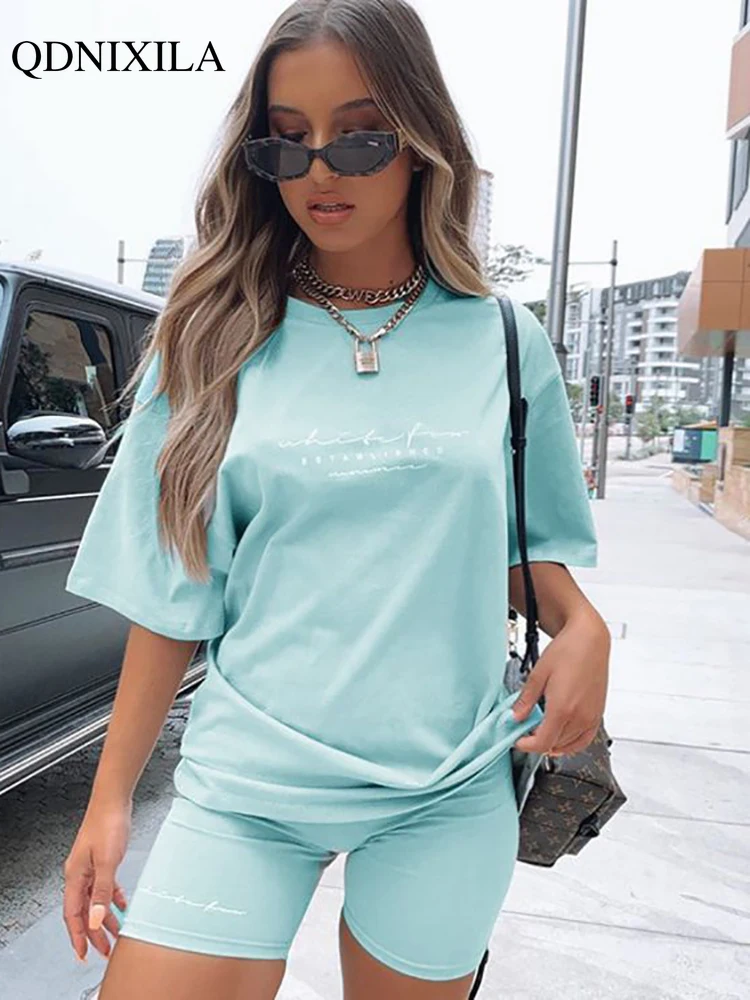 2023 Casual Summer Women\'s Tracksuit Sports Suit T-shirt Shorts 2 Piece Set Sweatshirt Print Women Shorts Set Sportswear outfits