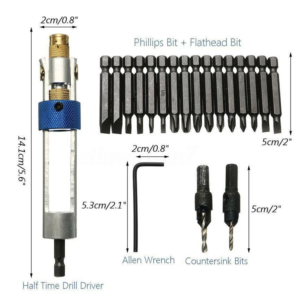 Screwdriver Bits Set Flip Drive Drill Wrench Included Blow Molded Plastic Box Metal Construction Rotating Flip Head
