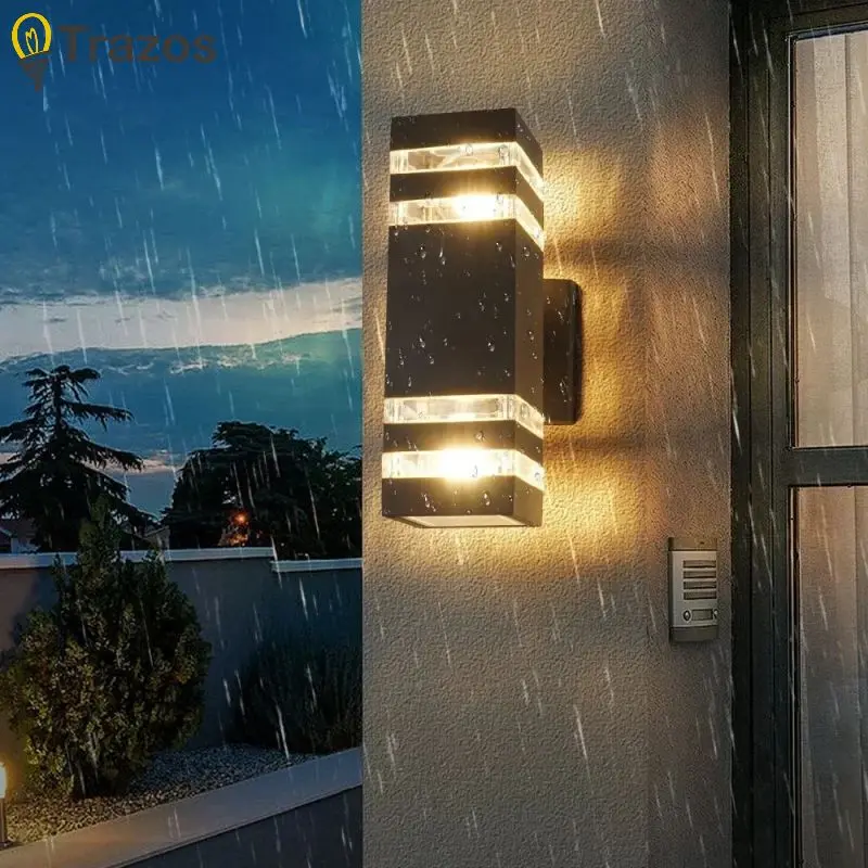 LED Modern Outdoor Wall Lamp Waterproof E27 Lamp Head Black Simple Creative Square PVC Wall Lamp Villa Front Balcony Lamp