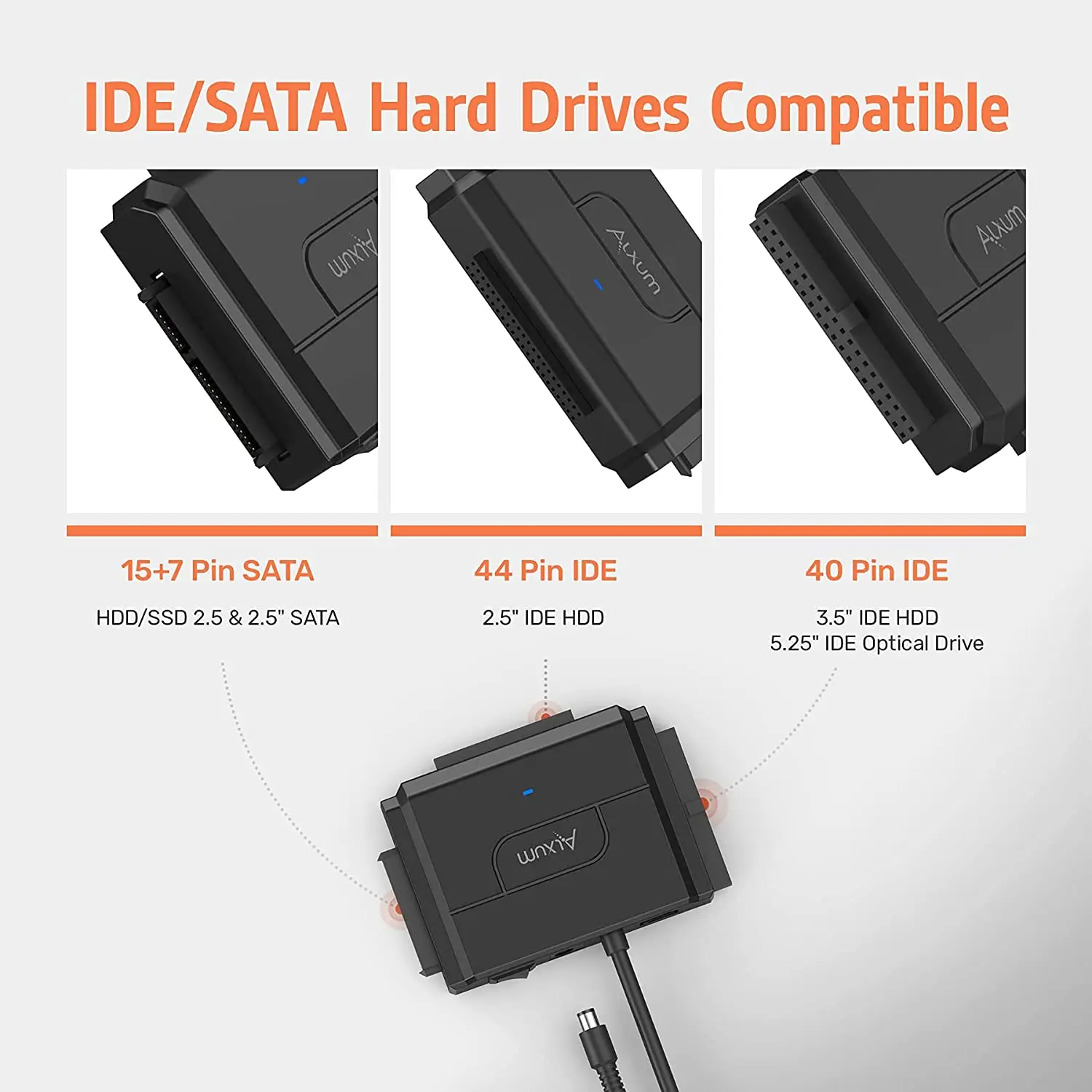 ALXUM SATA to USB IDE Adapter USB 3.0 Sata 2.5/3.5/5.25 Inch HDD SSD Hard Disk Drive Data Transfer Converter SATA Adapter Cable