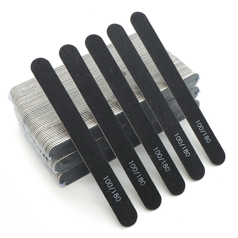 Image of 10/30/50 Stück Schwarze Gerade Holznagelfeilen, Doppelseitig, 100/180 Körnung, Dünne Professionelle Nagelfeilen, Maniküre-Werkzeuge