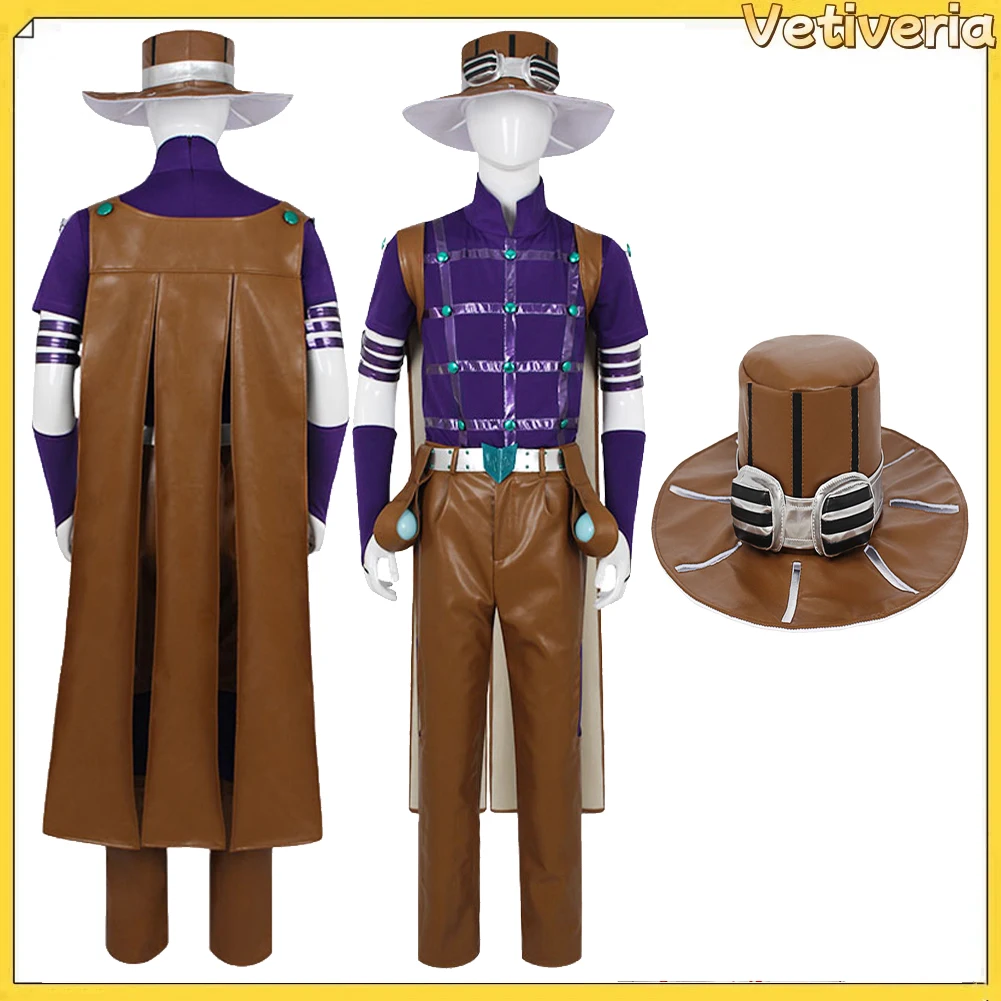 

Adult Gyro Zeppeli Cosplay Bizarre Costume Anime Adventure Top Pants Hat Cloak Outfits Halloween Carnival Party Fantasia Suit