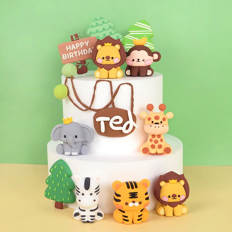 

Woodland Animals Cake Decor Soft Clay Lion Elephant Tiger One 1st Jungle Safari Cake Topper Kid Forest Party Decoration Supplie