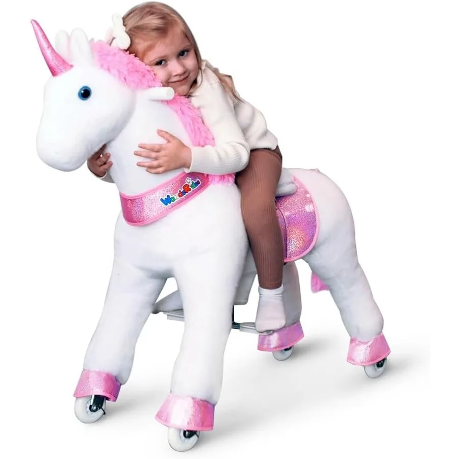 Ride on Unicorn Horse Pink Pony Cycle Toy, 30.1 pouces de hauteur en peluche Poney Unicorn Toy Rocking Mechanical Walking Animal avec