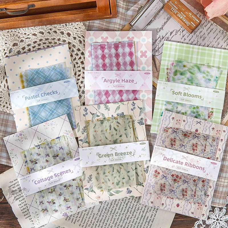 Gentle Pastoral Textured Scrapbook Paper, Macaron Plaid Washi Paper for Journal Background Collage, Perfect Gifts