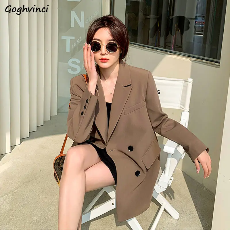 Blazers Women Streetwear Elegant Fashion Design Loose Casual Full Sleeve Notched Double Breasted College Ins All Match Autumn