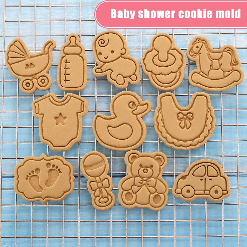 Baby Shower Cookie Embosser Mold Cartoon Cookie Mold Home Baking DIY Fondant Mold 3D Biscuit Press Cutting Die Cake Decorating