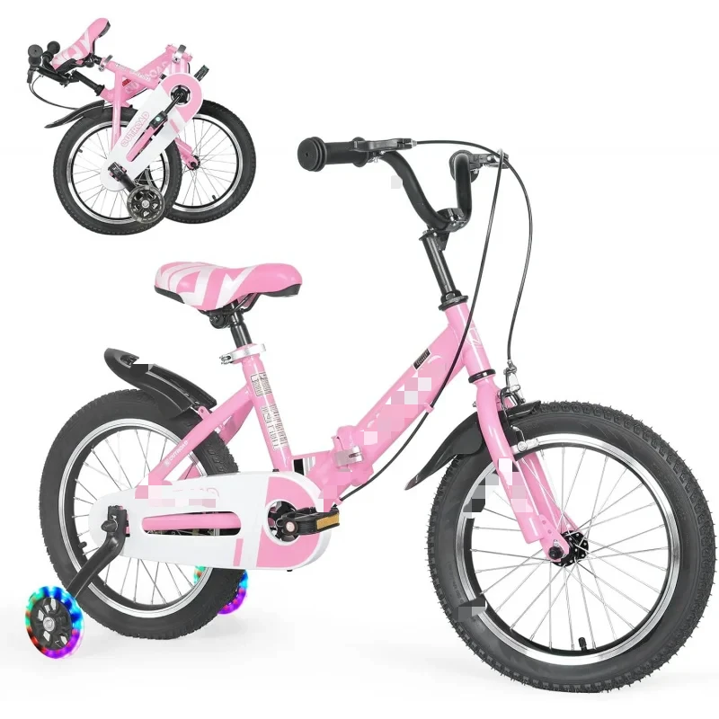 14/16/18 Inch Folding Kids Training Wheels,Gifts Boy;Girl Age 3-9 yrs,Toddler Bike with Dual Brakes for Beginners,