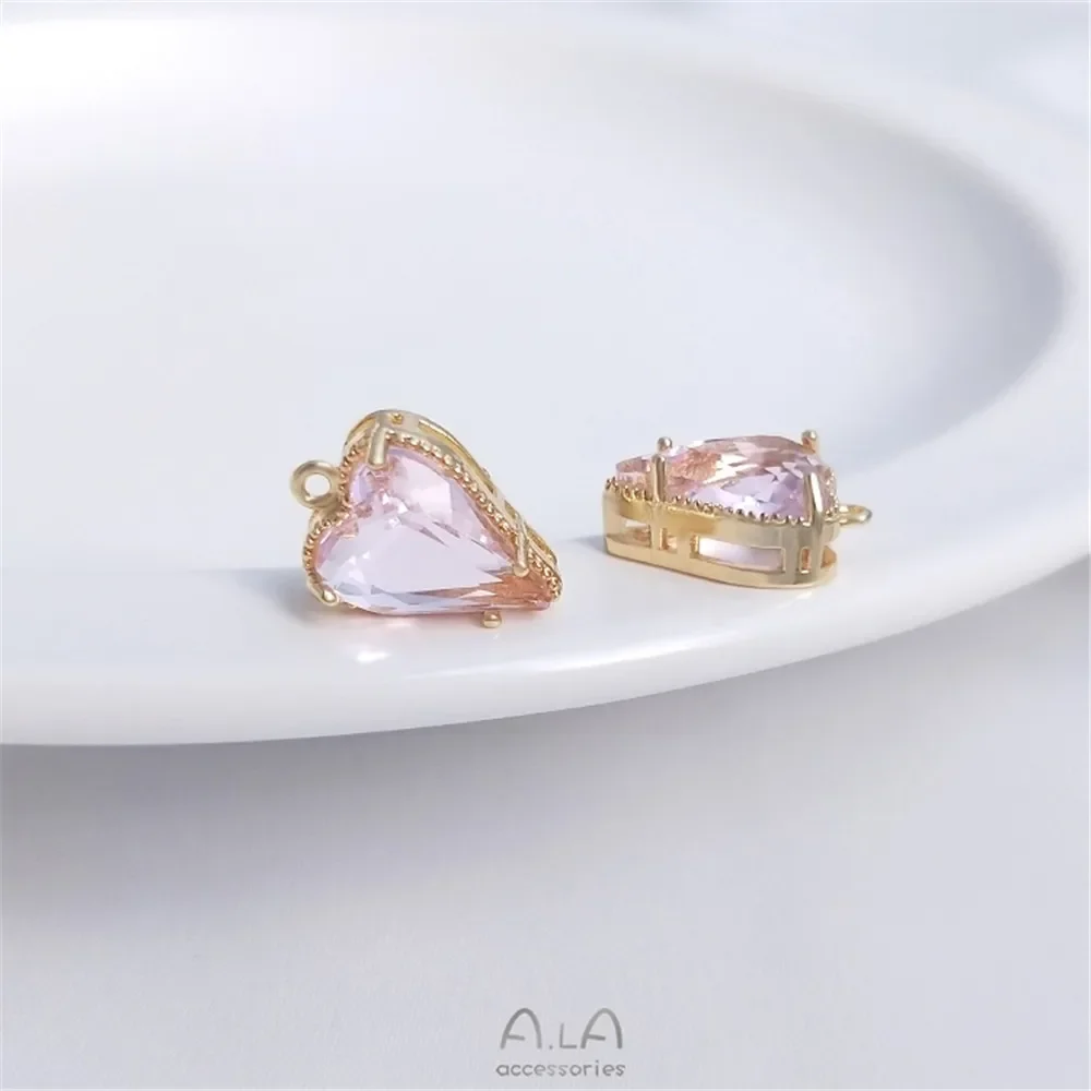 Liontin hati zirkon bertatahkan emas 14K liontin Cinta zirkonium kristal warna anting-anting kalung DIY