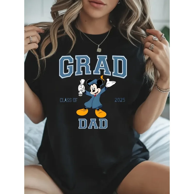 

New Women's Disney Mickey and Minnie Print T-shirt for Spring and Summer Fashion, Pure Cotton Short Sleeved Round Neck T-shirt