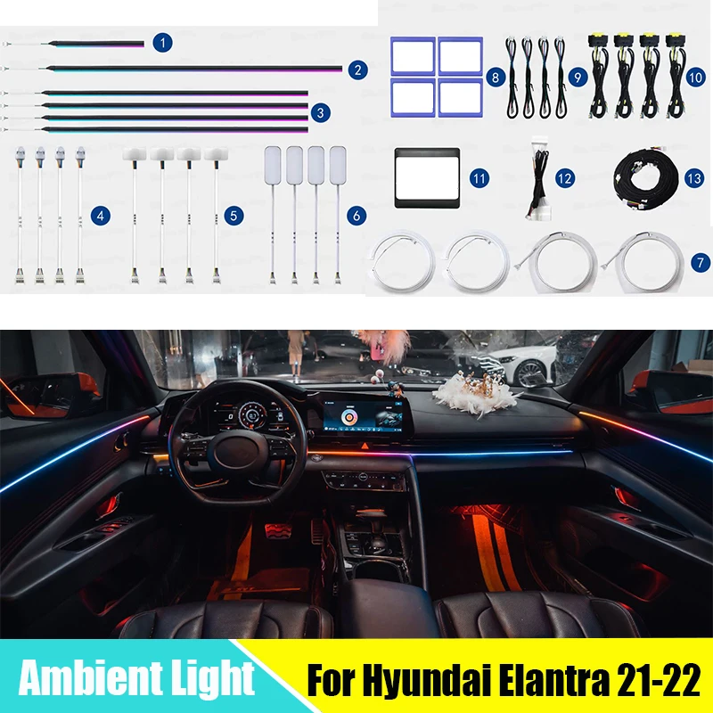 

LED Ambient Light For Hyundai Elantra 2021-2022 Decorate Lamp Door Strip Symphony Atmosphere Lighting