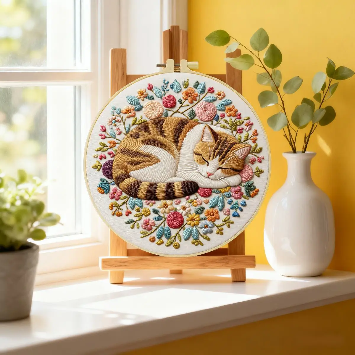 1 Stück 20X20CM/15X15CM 7,87/6,3 Zoll Das schlafende Kätzchen Stickerei-Starter-Kit DIY-Kit DIY-Stickerei-Set Handarbeiten Heimdekoration – Detail 1