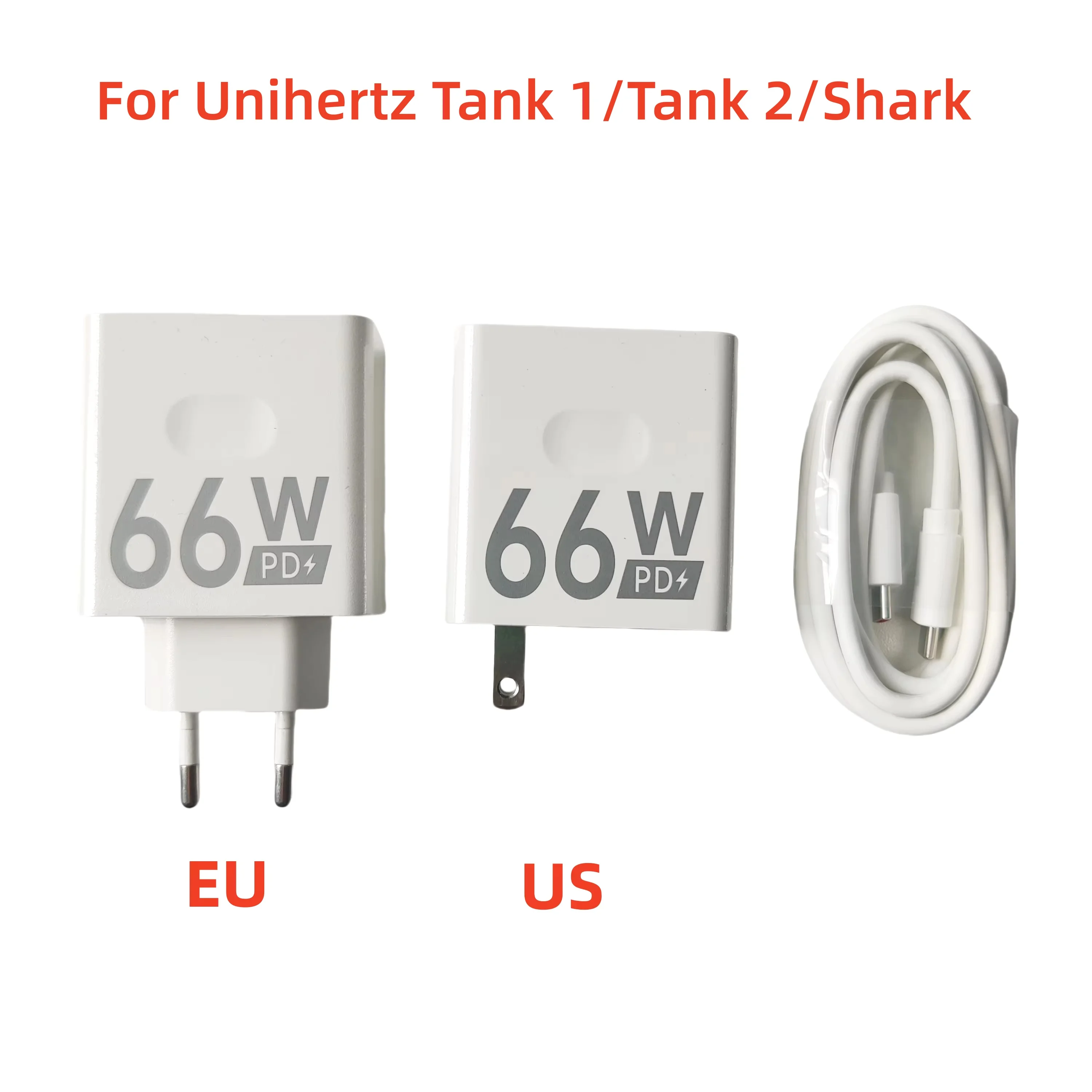 Adapter szybkiego ładowania 66W do telefonu Unihertz Tank 2 Tank 1 8849 Shark z wtyczką EU US + podwójny kabel USB typu C