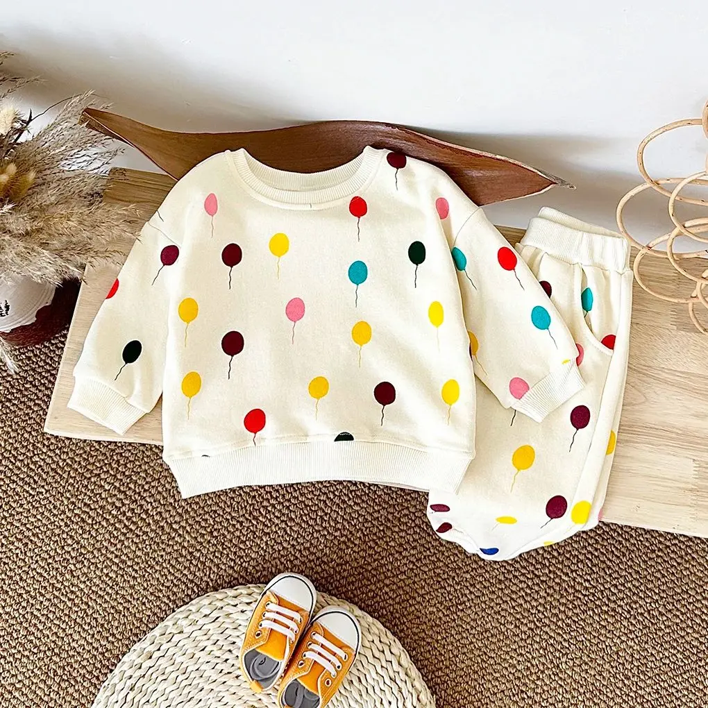 مجموعة ملابس أطفال أولادي وبنات ، بدلة أطفال ، ملابس لحديثي الولادة ، طباعة بالونات ملونة ، احتفال عيد ميلاد ، خريف ، ربيع #4