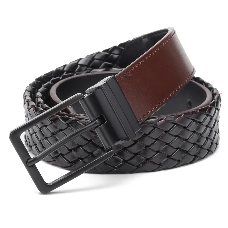 

Genuine Leather Braided Men's Belt Fashion Classic Hand-woven Business Casual Belt Square Alloy Rotary Pin Buckle