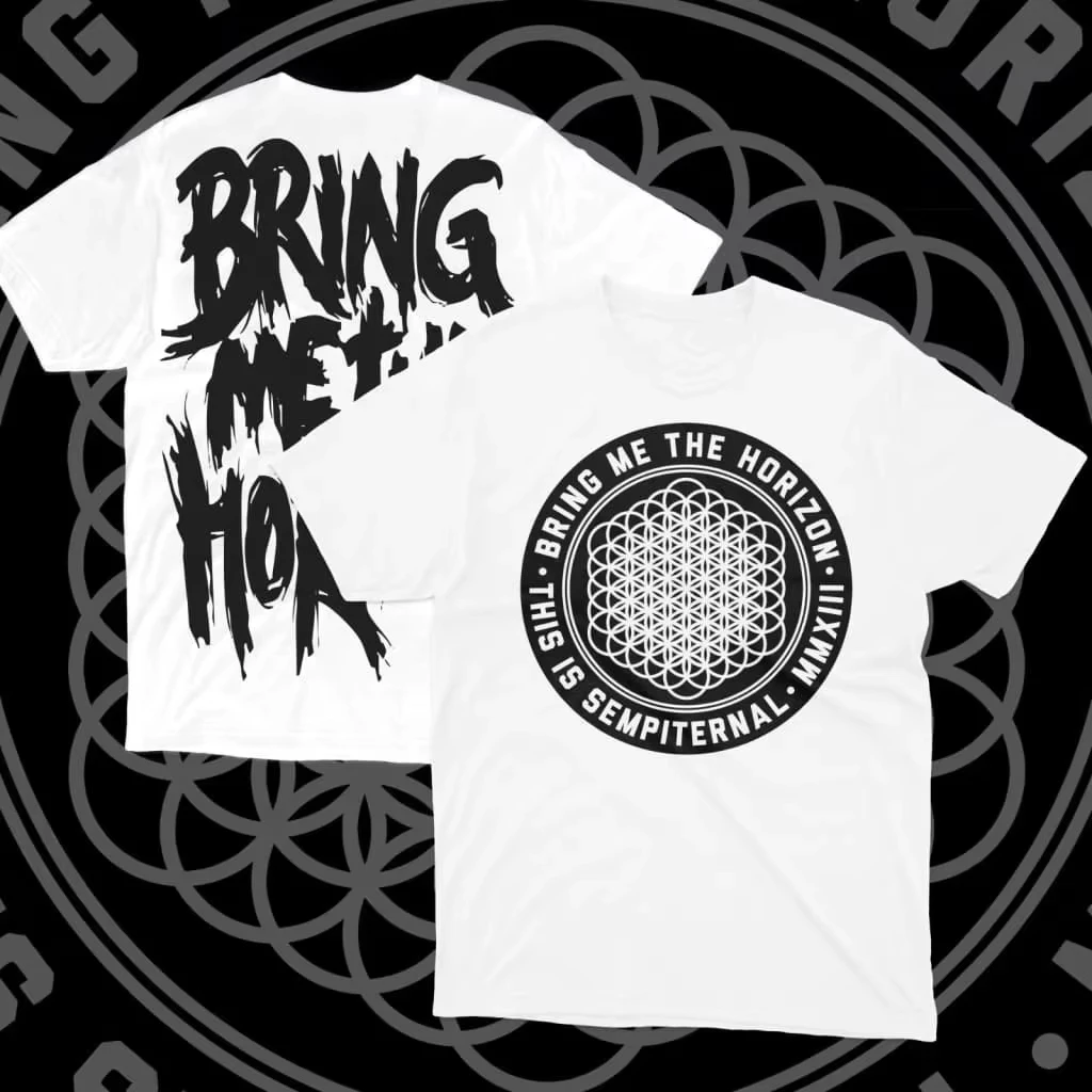 Anime Style Graphic Print T-shirt Bring Me The Horizon Album Poster Tees Harajuku Street Y2K Fashion Loose Casual Oversized Tops