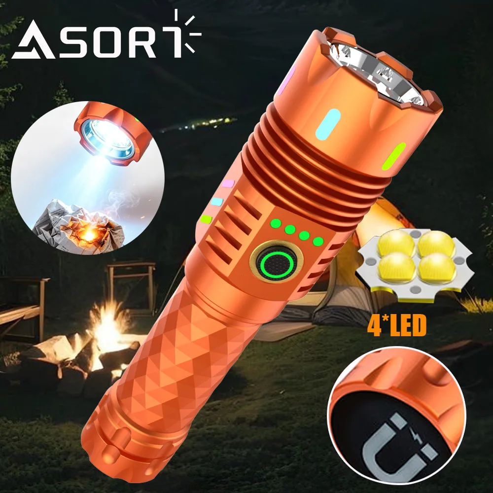 EDC Flashlight Portable 4 LED Torch Zoom IP65 Waterproof High Powerful Strong Focusing Light Source Can Ignite Flames outdoor