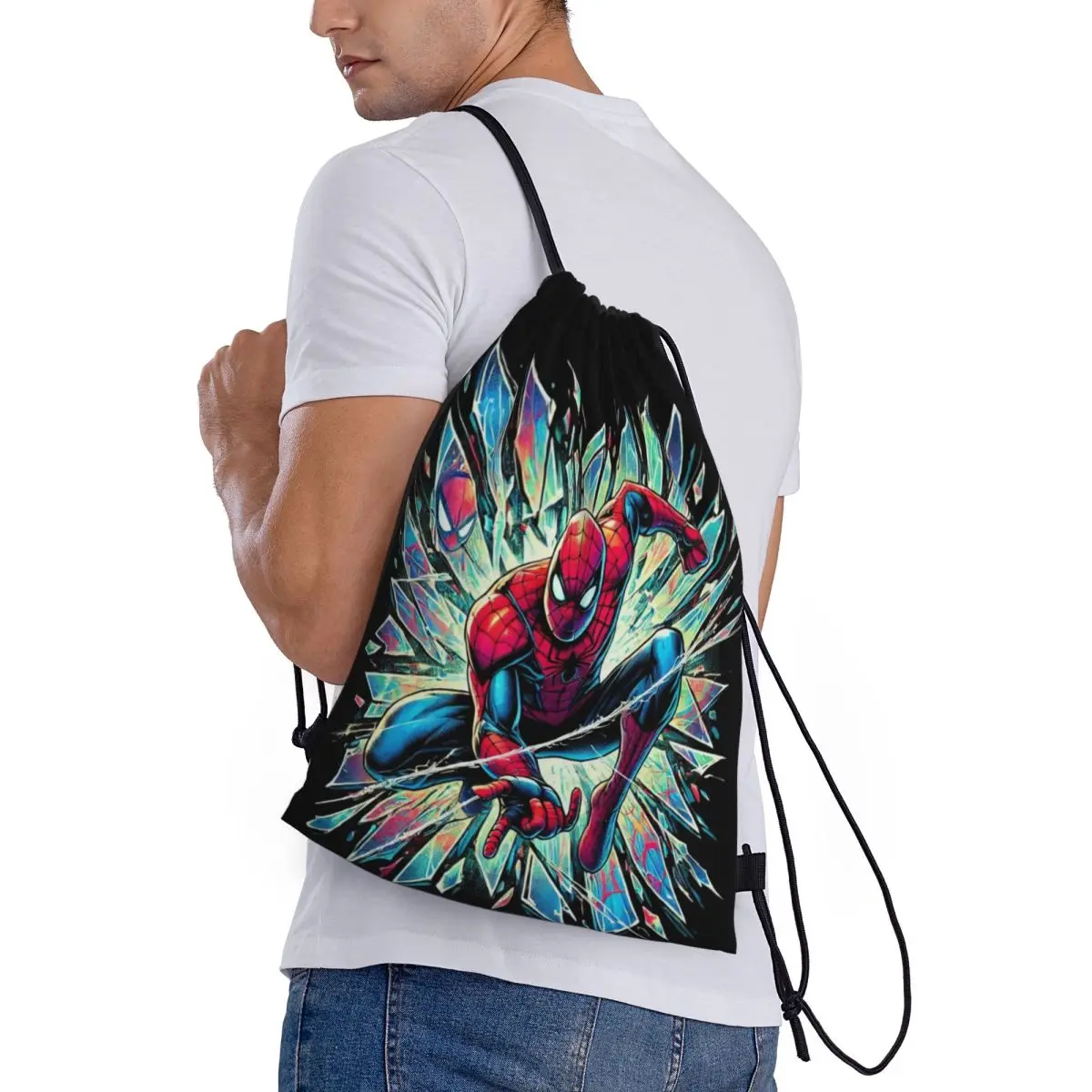 مخصص الرجل العنكبوت الكرتون خارقة الرباط حقيبة الرجال النساء خفيفة الوزن الرياضة الصالة الرياضية تخزين الظهر #3