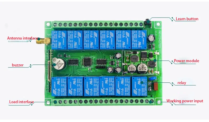 Controlador de Radio Industrial DC 12V 24V 36V 48V 12CH, Control Remoto Inalámbrico RF, Receptor para Sistema de Grúa Pu