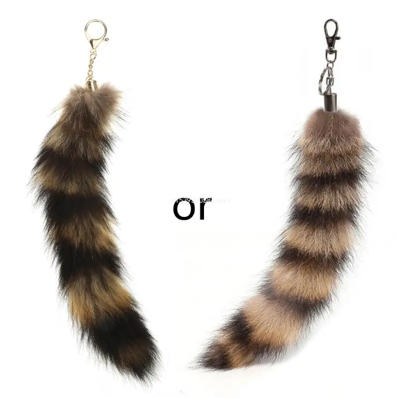 Foxes Racoon Tail Keychain Women Keyring Lovely Furs for Backpack Handbag Dropship