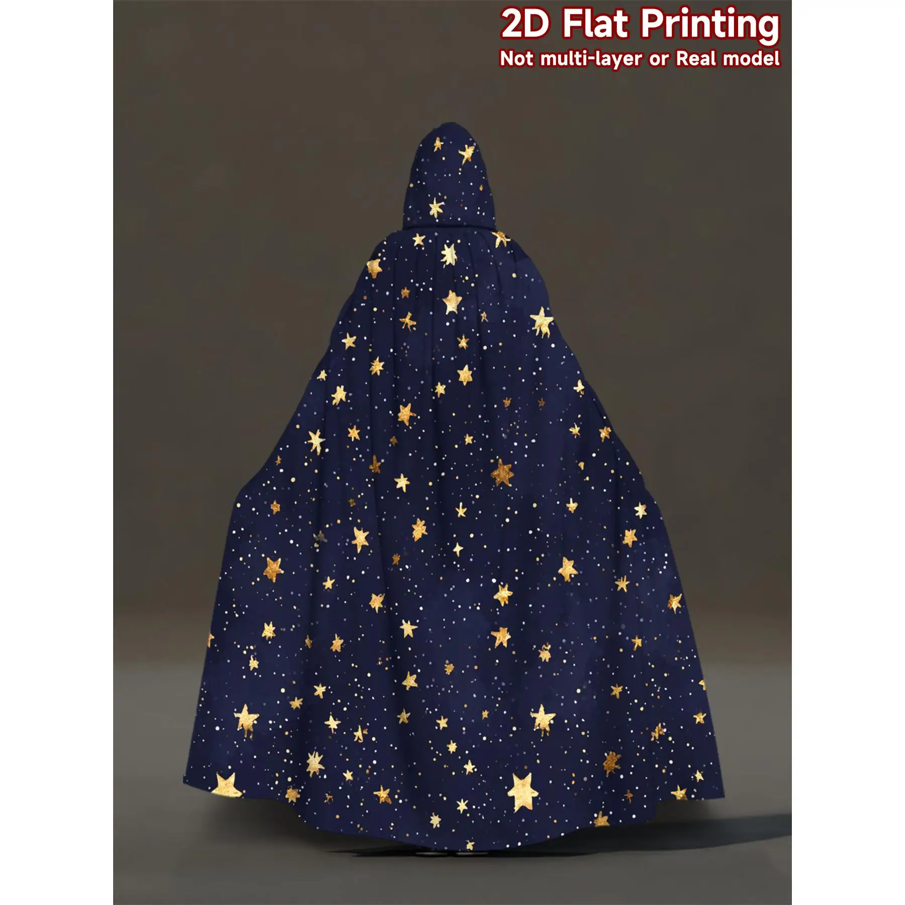 1pc 2D Flat Christmas Golden Starry Night Pattern Hooded Cape Costume Cloak for Cosplay Halloween Carnival Parties