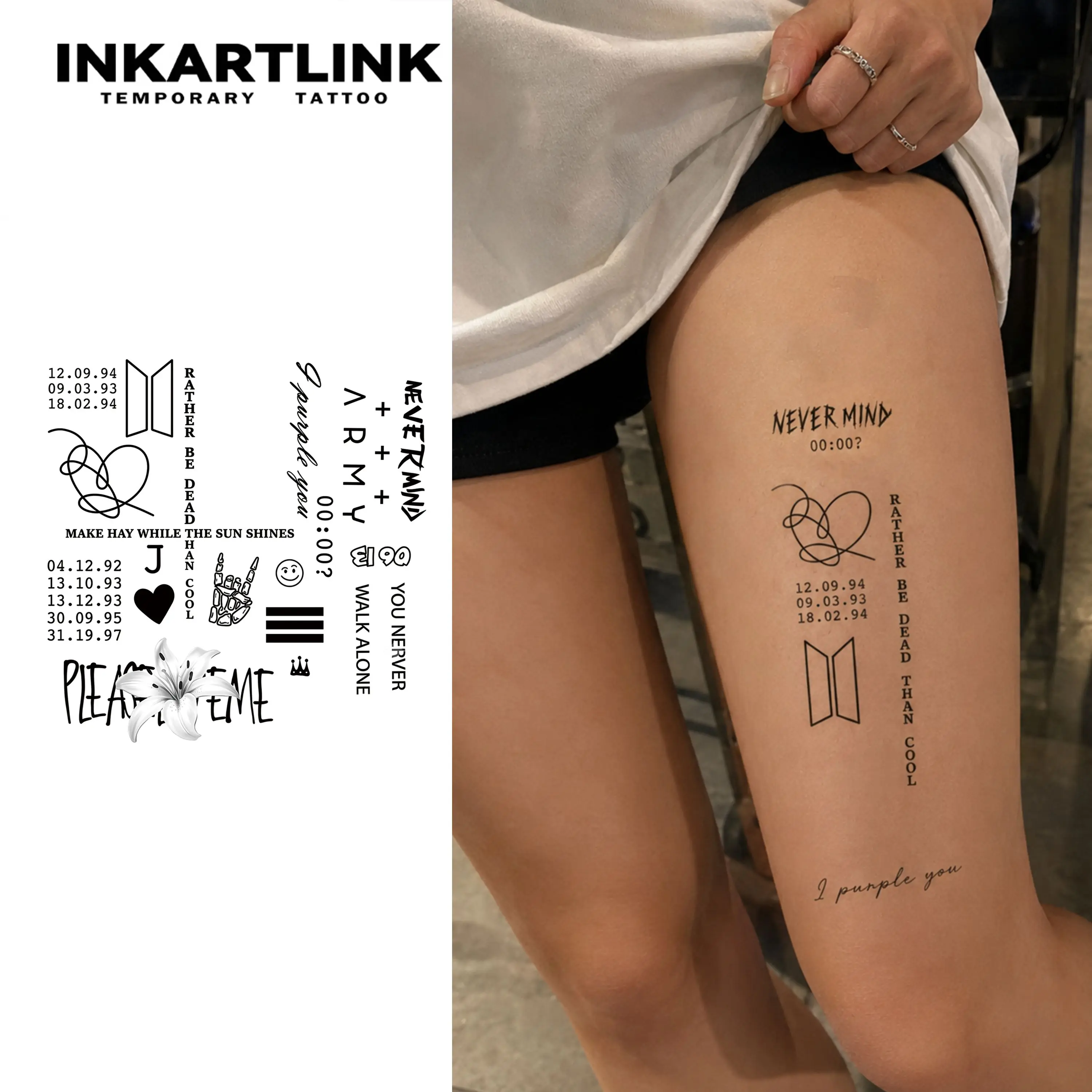 INKERTLINK 1 Stück Aufkleber mit kurzen Sätzen und Blumendekoration, wasserfester Aufkleber, hält etwa 15 Tage, ein Muss für Partys