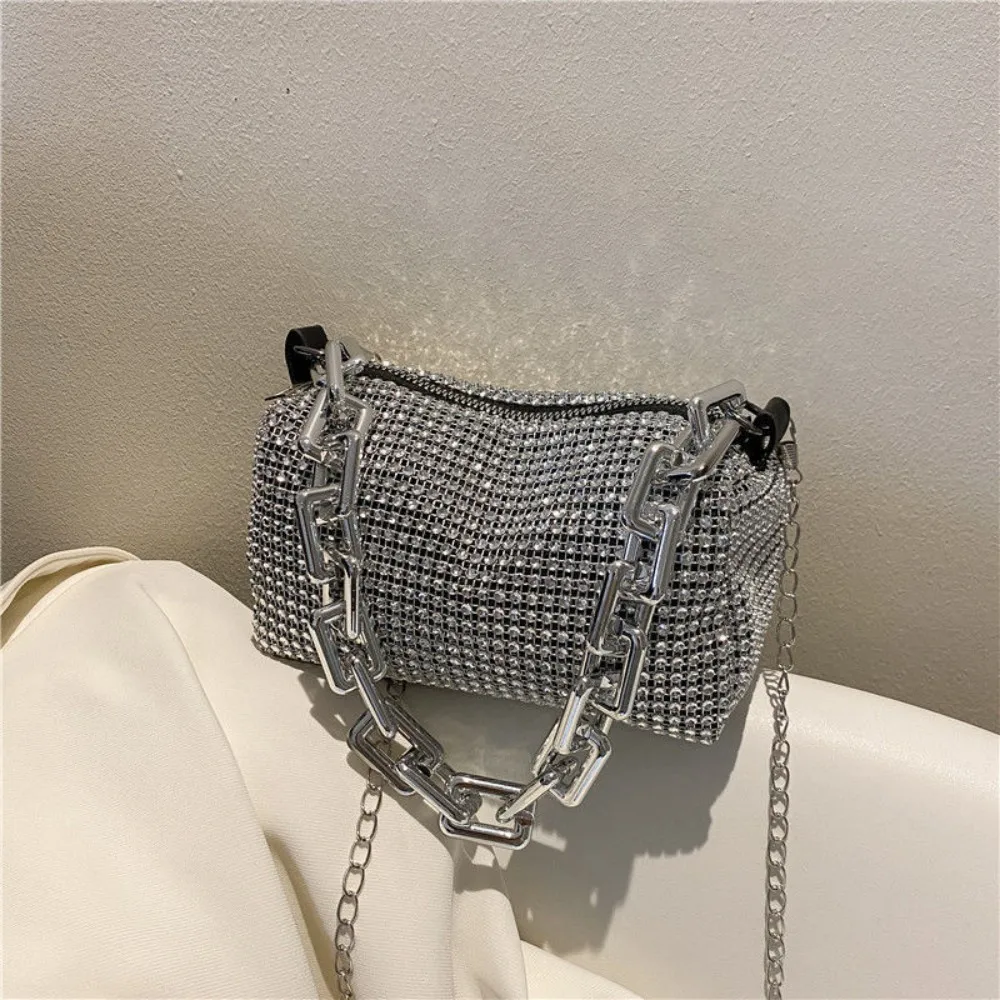 Bolso de mano con cadena de diamantes de imitación para mujer, bandolera pequeña cuadrada para teléfono móvil, 2023