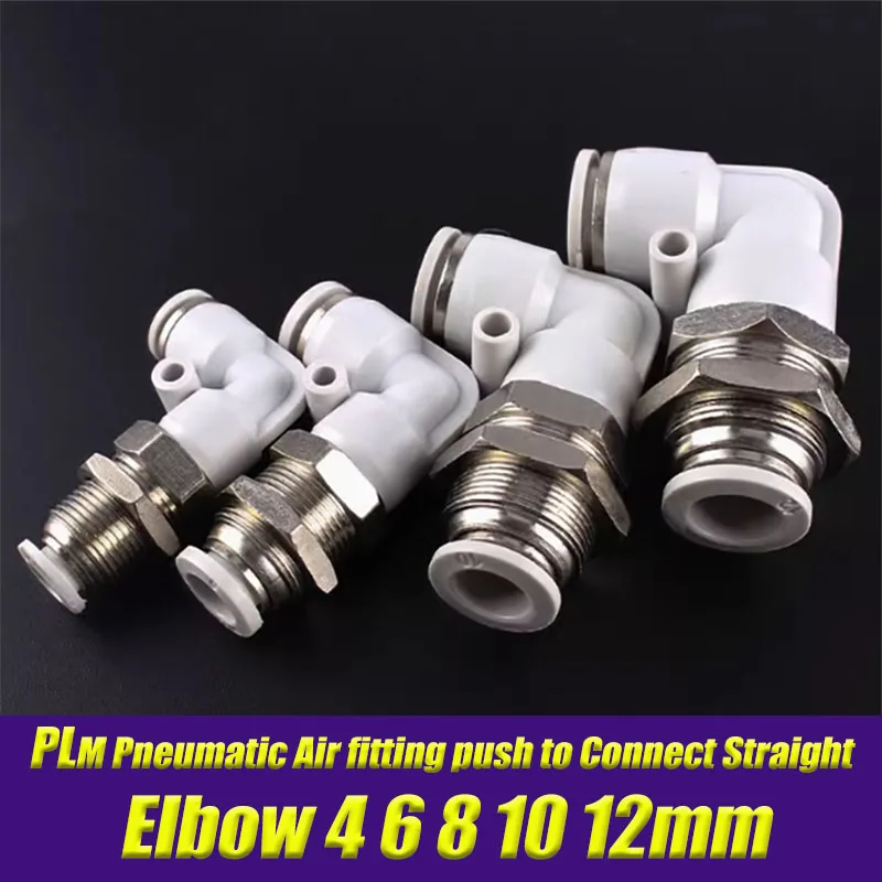 

PLM Pneumatic Air fitting push to Connect Straight Elbow 4 6 8 10 12mm Tube White L-type Bulkhead Elbow Gas Pipe Quick Connector